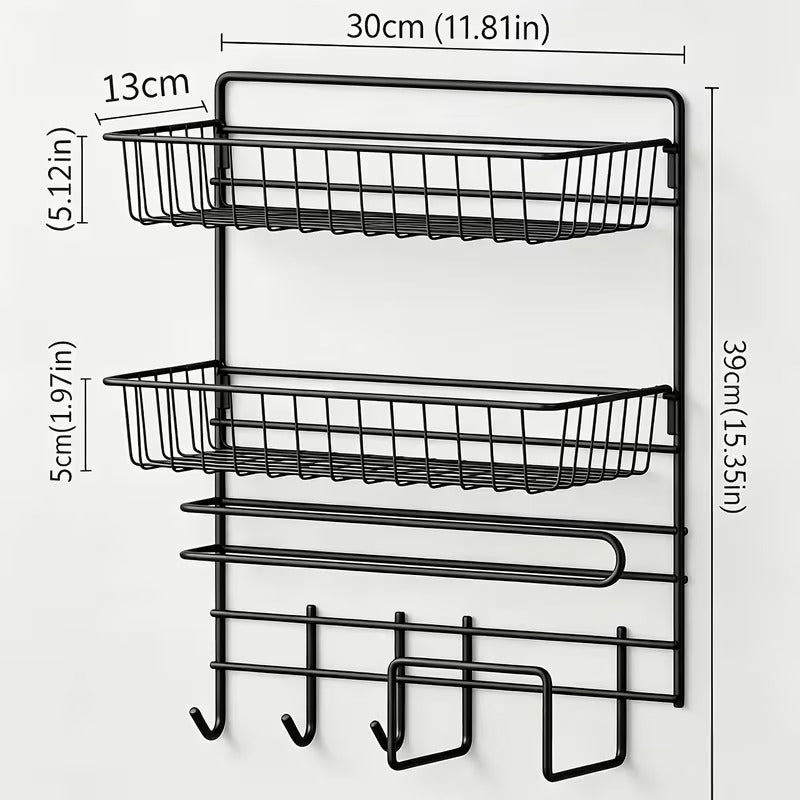 Wall Mounted Storage Rack | Double Rack Seasoning Storage Rack With Tissue  holder