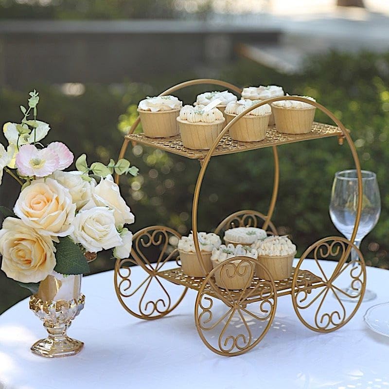 Gold 2 Tier Cinderella Carriage Cupcake Dessert Display Stand