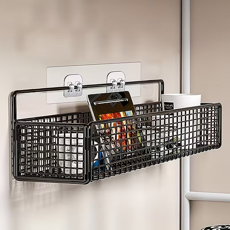 wall mounted metal basket with self adhesive hooks