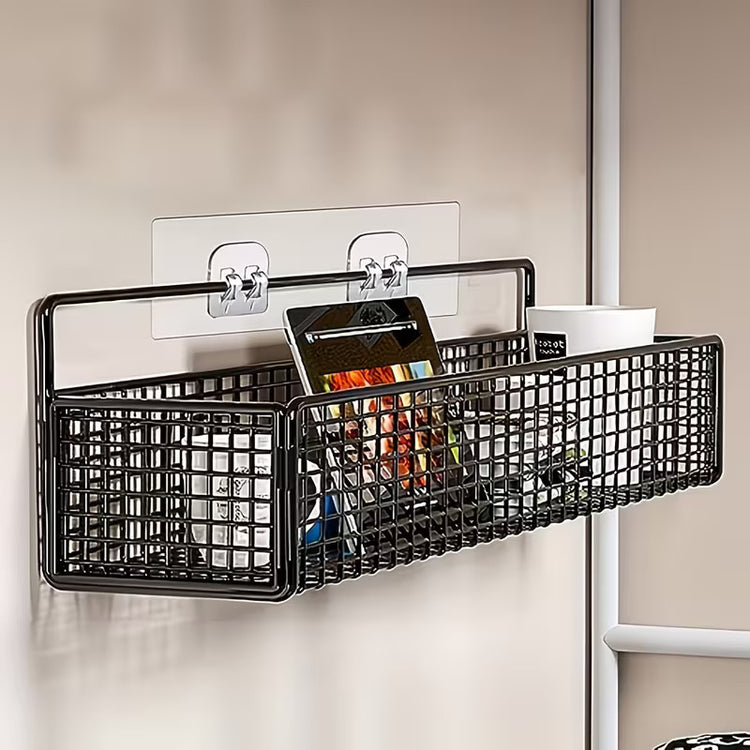 wall mounted metal basket with self adhesive hooks