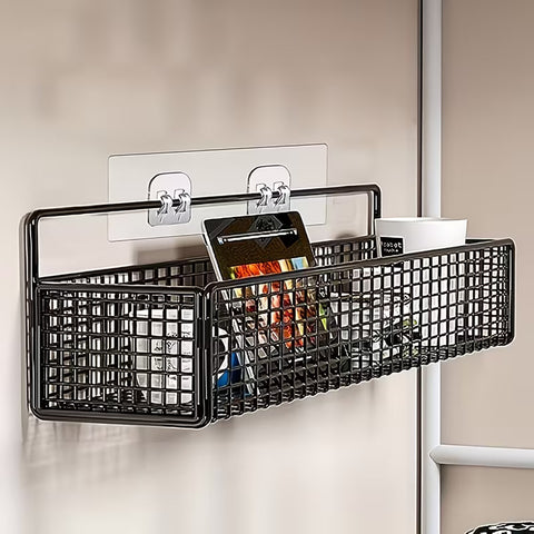 wall mounted metal basket with self adhesive hooks