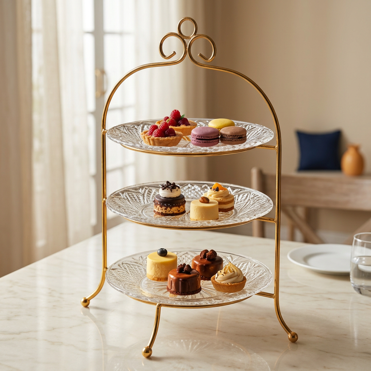 Three tier crystal glass dessert stand